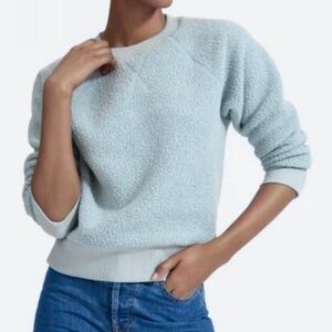 Everlane ReNEW Fleece Raglan Pullover Crew Neck Sweatshirt, Sherpa, Pale Blue XS